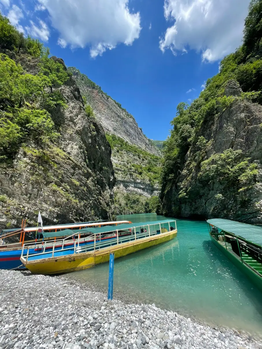Boat on Lake Koman in Albania
